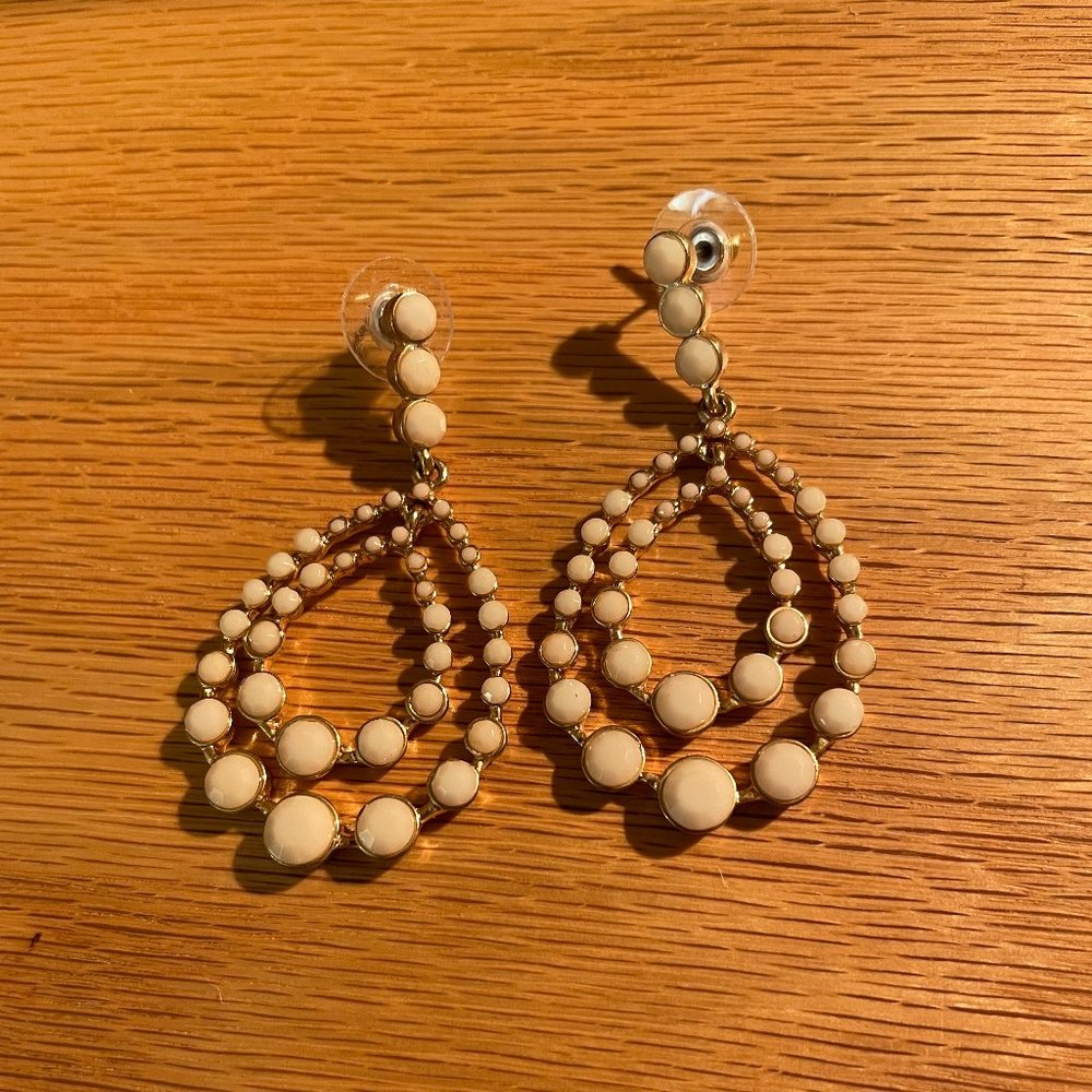 Cream Color Enamel on Gold Plated Earrings